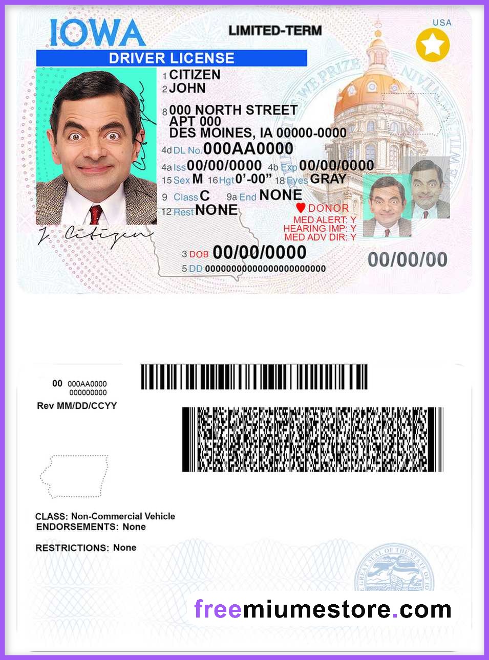 Lowa Driver license PSD Template